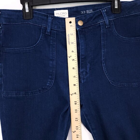 Anthropologie Pilcro Flare Jean Womens Size 33 Mid Rise Dark Wash 30 Inseam - Picture 7 of 13